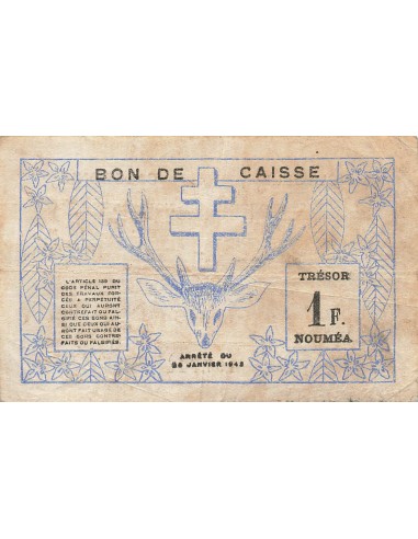 Nle Calédonie 1 Franc - 29-03-1943 - Nouméa - P.55b 1 franc 1943