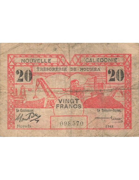 Nle Calédonie 20 Francs - 1943 - Nouméa - P.57b 20 francs 1943