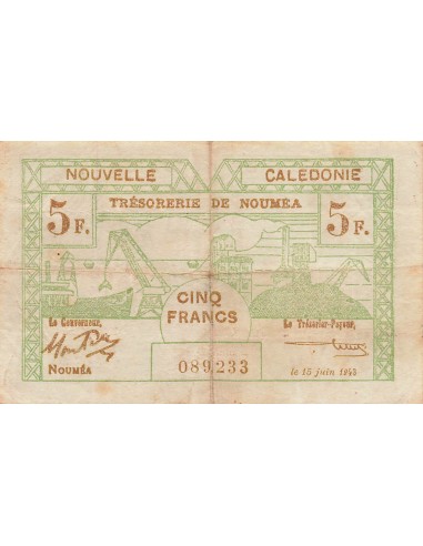 Nle Calédonie 5 Francs - 15-06-1943 - Nouméa - P.58 5 francs 1943
