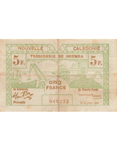 Nle Calédonie 5 Francs - 15-06-1943 - Nouméa - P.58 5 francs 1943