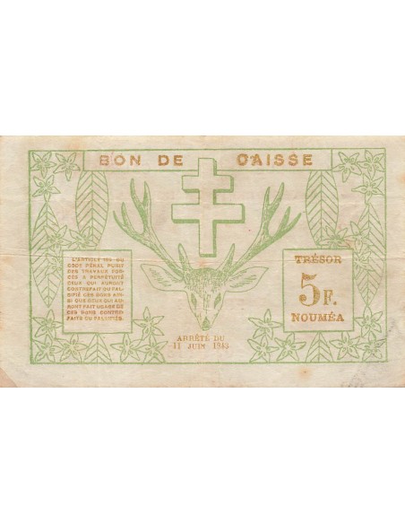 Nle Calédonie 5 Francs - 15-06-1943 - Nouméa - P.58 5 francs 1943