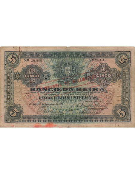 Mozambique 5 Libras - 15-09-1919 - Surcharge - P.R21 5 libras 1919