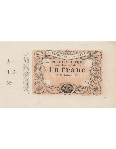 1 Franc - Lens - Decrombecque - 15-10-1870 1 franc 1870