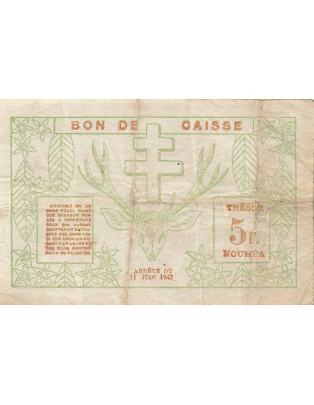 Nle Calédonie 5 Francs - 15-06-1943 - Nouméa - P.58 5 francs 1943
