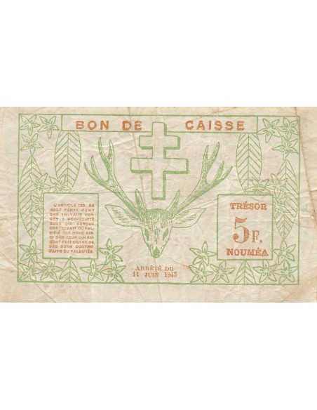 Nle Calédonie 5 Francs - 15-06-1943 - Nouméa - P.58 5 francs 1943