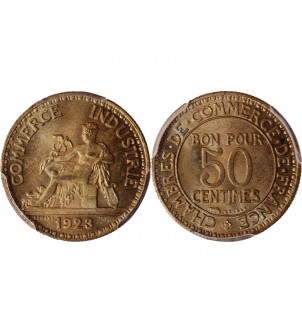 CHAMBRE DE COMMERCE - 50 CENTIMES 1923 PCGS MS66 2