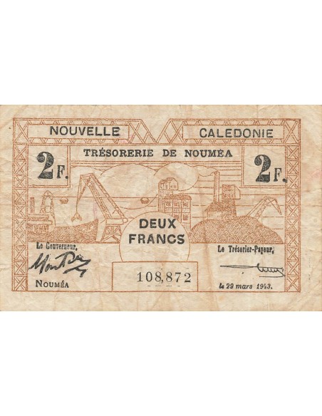 Nle Calédonie 2 Francs - 29-03-1943 - Nouméa - P.56b 2 francs 1943