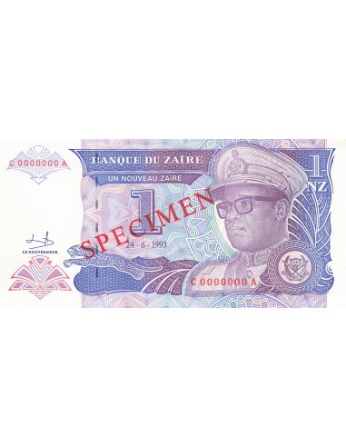Zaïre 1 Nouveau Zaïre - 24-06-1993 - Specimen - P.52 1 nv zaire 1993
