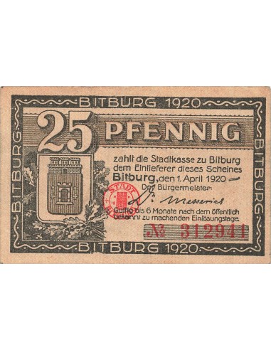 Allemagne 25 Pfennig - Bitburg - Notgeld - 1920 25 pfennig 1920