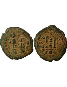 Empire Byzantin Justin II Justin II & Sophie - Follis - 565 / 568 Constantinople 1 follis Bronze 565-568 Constantinople