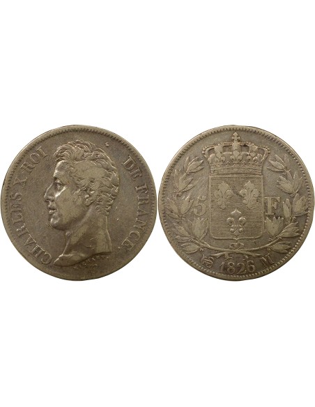 Charles X 1e Type 5 francs Argent 1826 M Toulouse