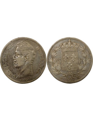 Charles X 2e Type 5 francs Argent 1827 M Toulouse