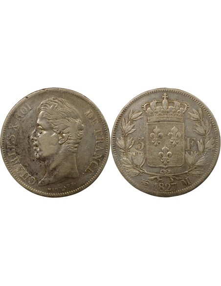 Charles X 2e Type 5 francs Argent 1827 M Toulouse