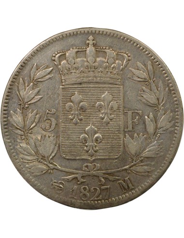 Charles X 2e Type 5 francs Argent 1827 M Toulouse