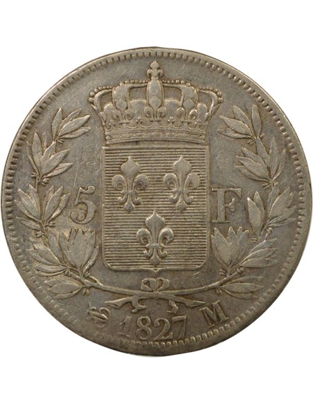 Charles X 2e Type 5 francs Argent 1827 M Toulouse