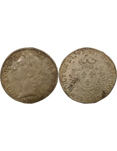 Louis XV au Bandeau 1 écu Argent 1767 L Bayonne
