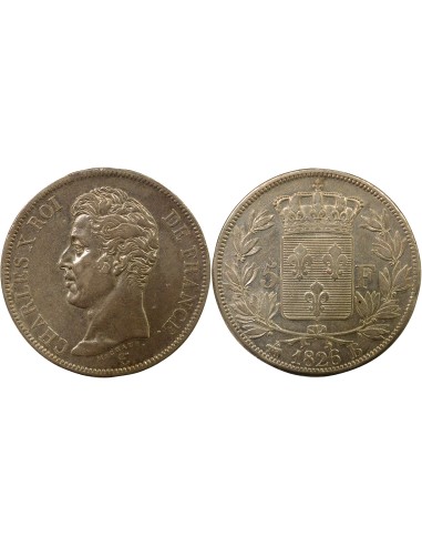 Charles X 1er Type 5 francs Argent 1826 B Rouen