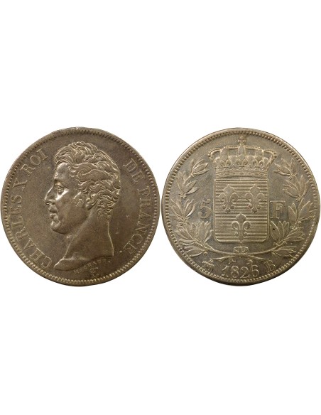 Charles X 1er Type 5 francs Argent 1826 B Rouen