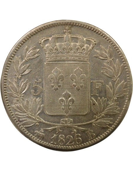 Charles X 1er Type 5 francs Argent 1826 B Rouen