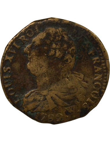 Louis XVI au Faisceau 2 sols Cuivre 1792 Arras