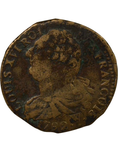 Louis XVI au Faisceau 2 sols Cuivre 1792 Arras