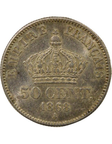 Napoléon III Tête Laurée 50 centimes Argent 1868 A - Paris