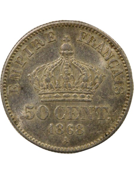 Napoléon III Tête Laurée 50 centimes Argent 1868 A - Paris