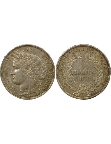 avec Légende 5 francs Argent 1870 A - Paris