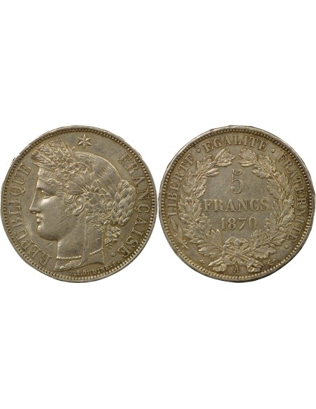 avec Légende 5 francs Argent 1870 A - Paris