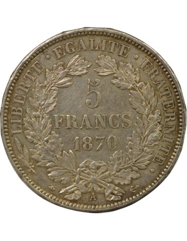 avec Légende 5 francs Argent 1870 A - Paris