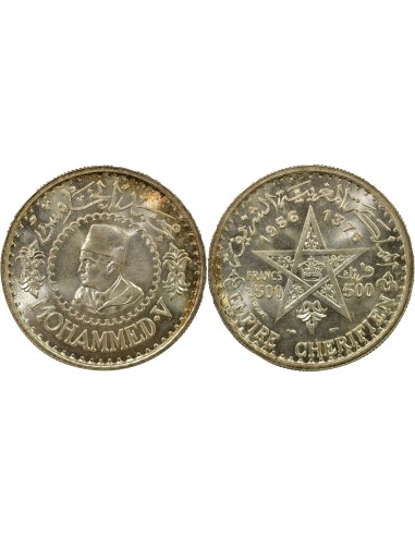 Maroc Mohammed V du Maroc Mohammed V - 500 Francs Argent - 1376 AH (1956) Paris 500 francs Argent 1956 (1957) A - Paris