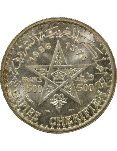 Maroc Mohammed V du Maroc Mohammed V - 500 Francs Argent - 1376 AH (1956) Paris 500 francs Argent 1956 (1957) A - Paris