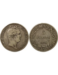 Louis-Philippe Ier sans I 5 francs Argent 1830 A - Paris