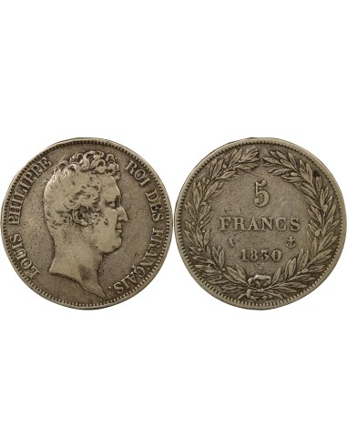Louis-Philippe Ier sans I 5 francs Argent 1830 A - Paris