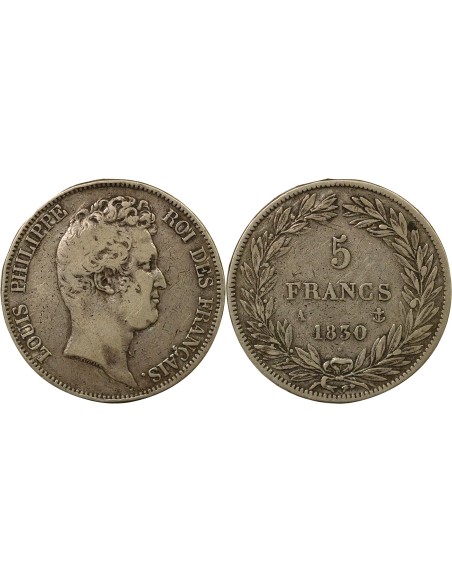 Louis-Philippe Ier sans I 5 francs Argent 1830 A - Paris