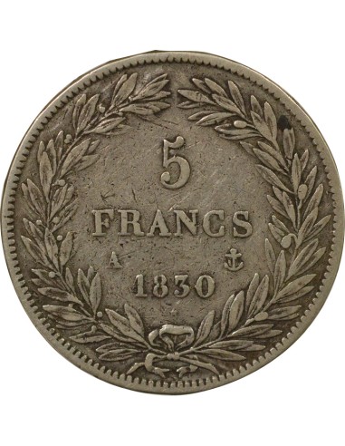 Louis-Philippe Ier sans I 5 francs Argent 1830 A - Paris
