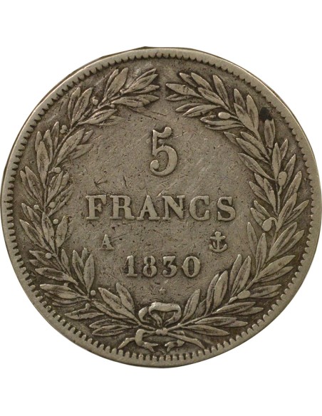 Louis-Philippe Ier sans I 5 francs Argent 1830 A - Paris