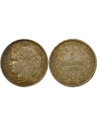 avec Légende 5 francs Argent 1870 A - Paris