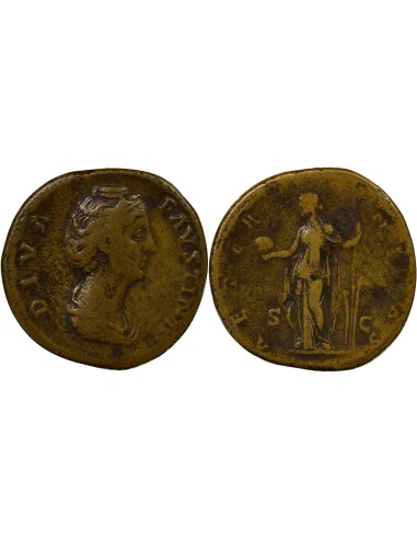 Rome Empire Faustine Mère Aeternitas debout 1 sesterce Laiton 141 R Rome