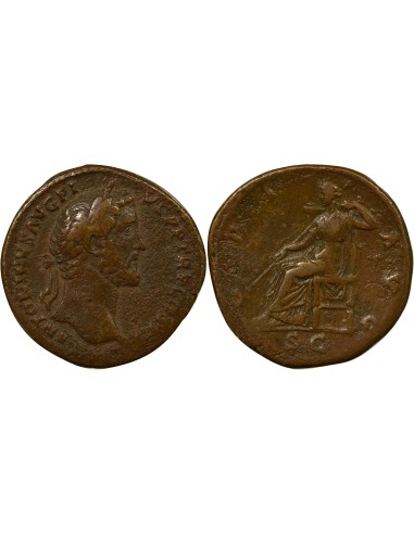 Rome Empire Antonin le Pieux Ops assise 1 sesterce Laiton 142 R Rome