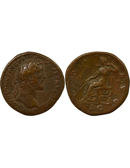 Rome Empire Antonin le Pieux Ops assise 1 sesterce Laiton 142 R Rome