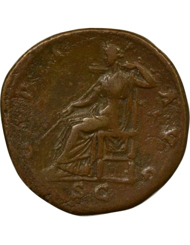 Rome Empire Antonin le Pieux Ops assise 1 sesterce Laiton 142 R Rome