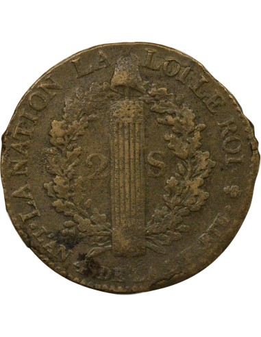 Louis XVI au Faisceau 2 sols Cuivre 1792 A - Paris