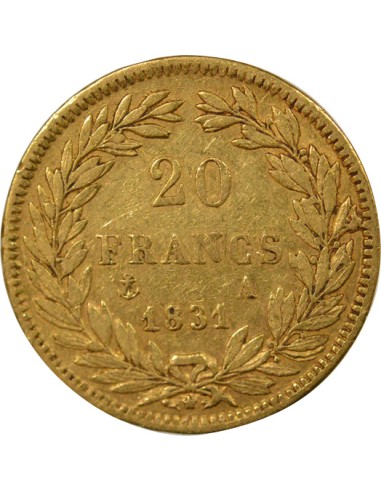 Louis-Philippe Ier Tr. en creux 20 francs Or 1831 A - Paris