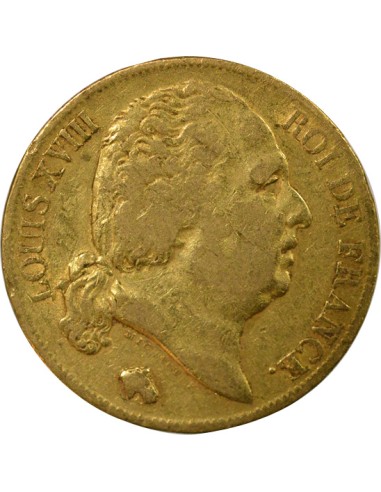 Louis XVIII Tête nue 20 francs Or 1819 W Lille