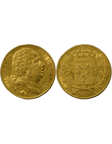 Louis XVIII Tête nue 20 francs Or 1817 A - Paris
