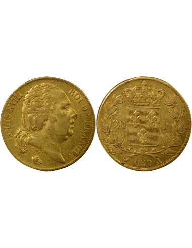 Louis XVIII Tête nue 20 francs Or 1819 A - Paris