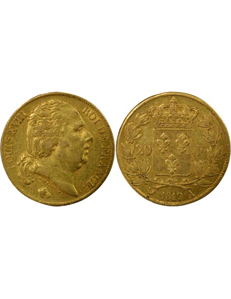 Louis XVIII Tête nue 20 francs Or 1819 A - Paris