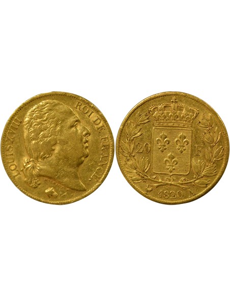 Louis XVIII Tête nue 20 francs Or 1820 A - Paris