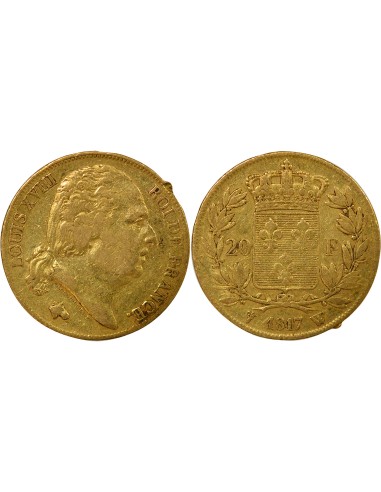 Louis XVIII Tête nue 20 francs Or 1817 W Lille